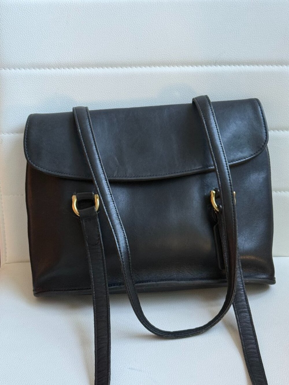 '98 Vintage Coach Equestrian Flap Leather Shopper Bag 9808 Black Made in USA